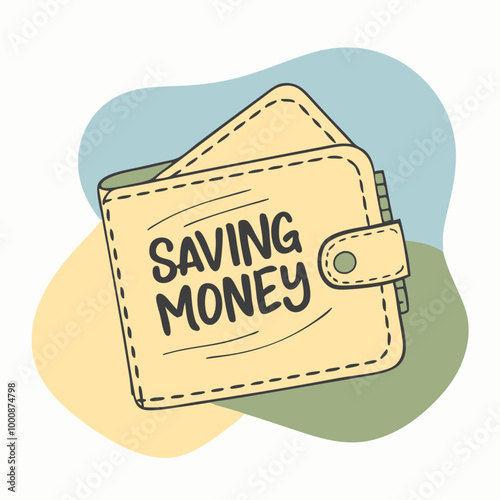 Illustration of a wallet with the phrase "Saving Money" against a colorful background