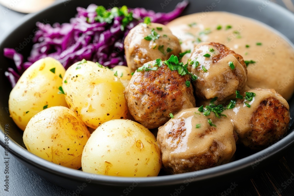 Danish Meatballs with Potatoes and Red Cabbage Danish Meatballs with Potatoes and Red Cabbage