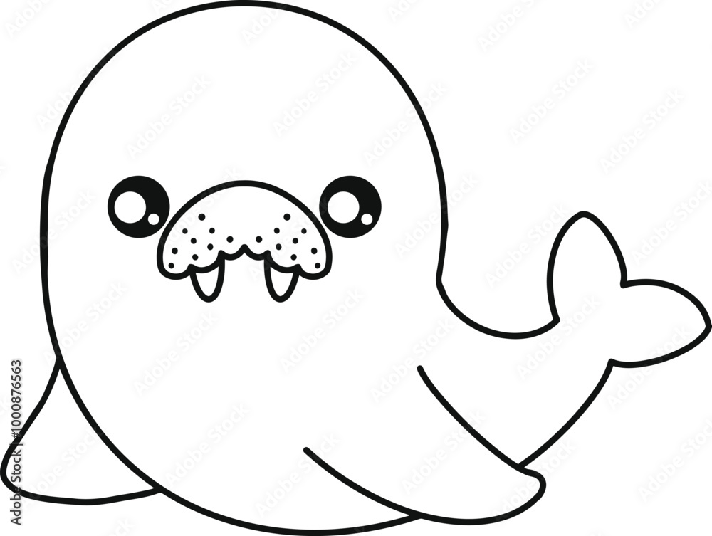 Fototapeta premium Cute Walrus Line Art