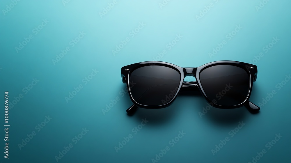 Black sunglasses on a blue background. Black sunglasses on a blue background.