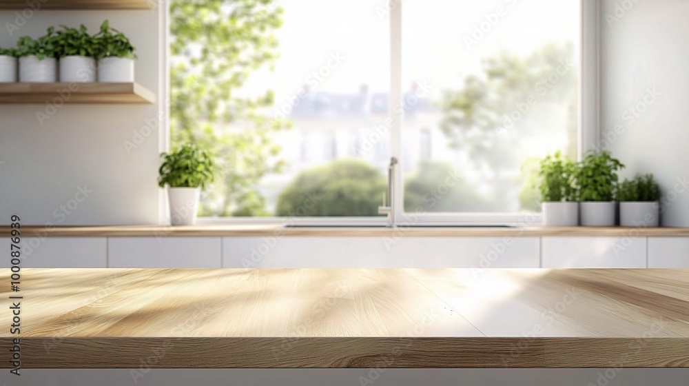 Modern Kitchen with Natural Light and Greenery Modern Kitchen with Natural Light and Greenery
