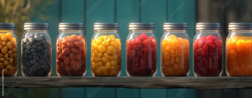Colorful Jars of Pickled Vegetables and Fruits Colorful Jars of Pickled Vegetables and Fruits