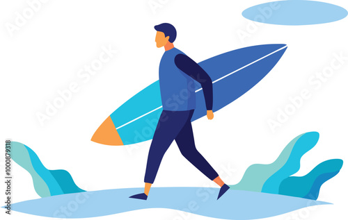 Man holding a surfboard walking on the beach, symbolizing adventure and outdoor activities