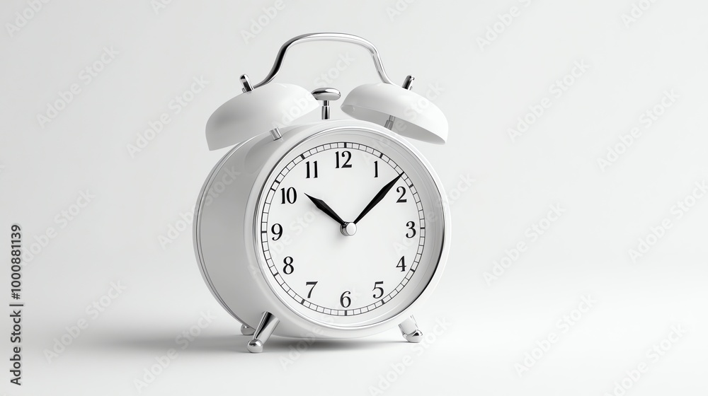 A white alarm clock on a white background. A white alarm clock on a white background.