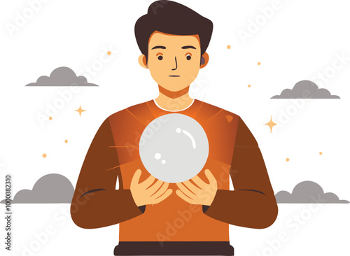 Man holding a crystal ball, symbolizing fortunetelling, mystery, and future predictions