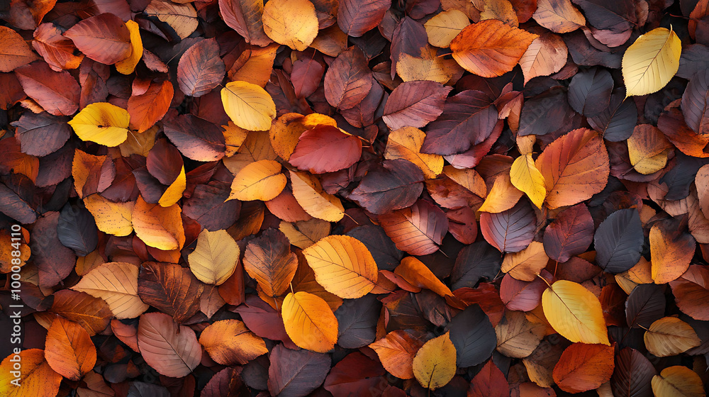 A close-up shot of fallen leaves in a variety of autumn colors, covering the ground in a colorful and textured pattern. A close-up shot of fallen leaves in a variety of autumn colors, covering the ground in a colorful and textured pattern.