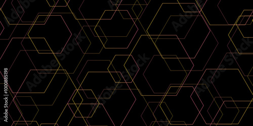 Abstract minimal geometric black and gold light background design. Vector illustration of hexagons pattern. luxury black pattern geometric mesh cell texture. Modern pattern elegant gold line template