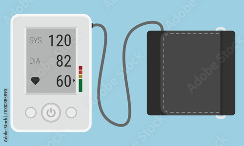 Blood pressure monitor with a cuff. Vector image for medical illustrations