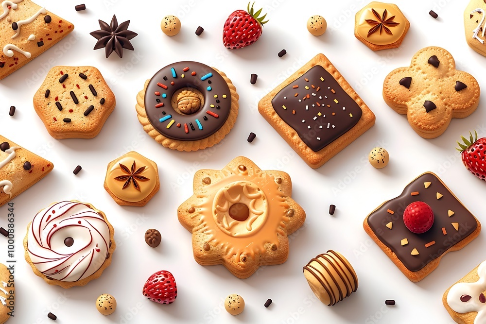 Variety of Biscuit and Pastry Icons Arranged on a White Background Variety of Biscuit and Pastry Icons Arranged on a White Background