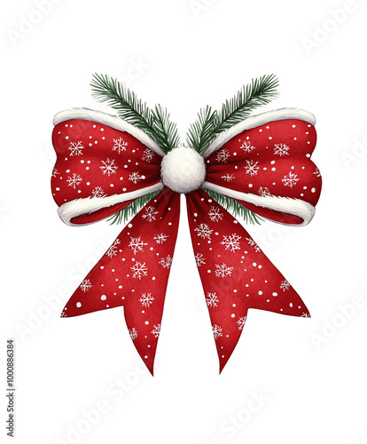 Red holiday bow christmas theme,  isolate background