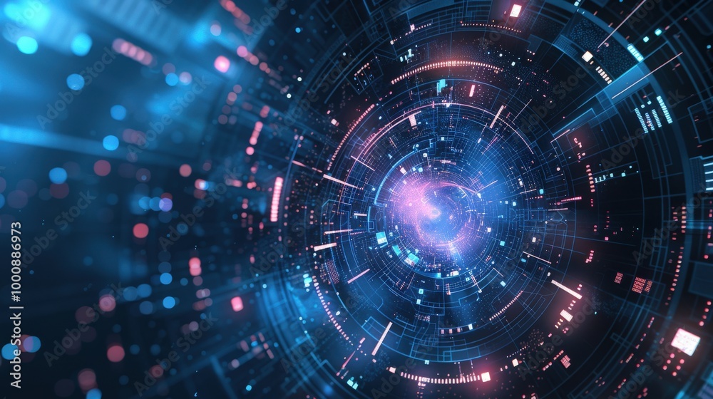 Abstract futuristic data vortex with glowing neon lights, representing digital connectivity, information flow, and advanced technology in cyber world. Blue pink colors create dynamic visual effect. Abstract futuristic data vortex with glowing neon lights, representing digital connectivity, information flow, and advanced technology in cyber world. Blue pink colors create dynamic visual effect.