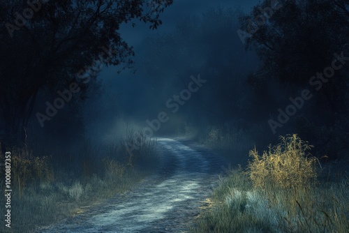 Dark Forest Road. A Desolate and Ghostly Path Through the Night