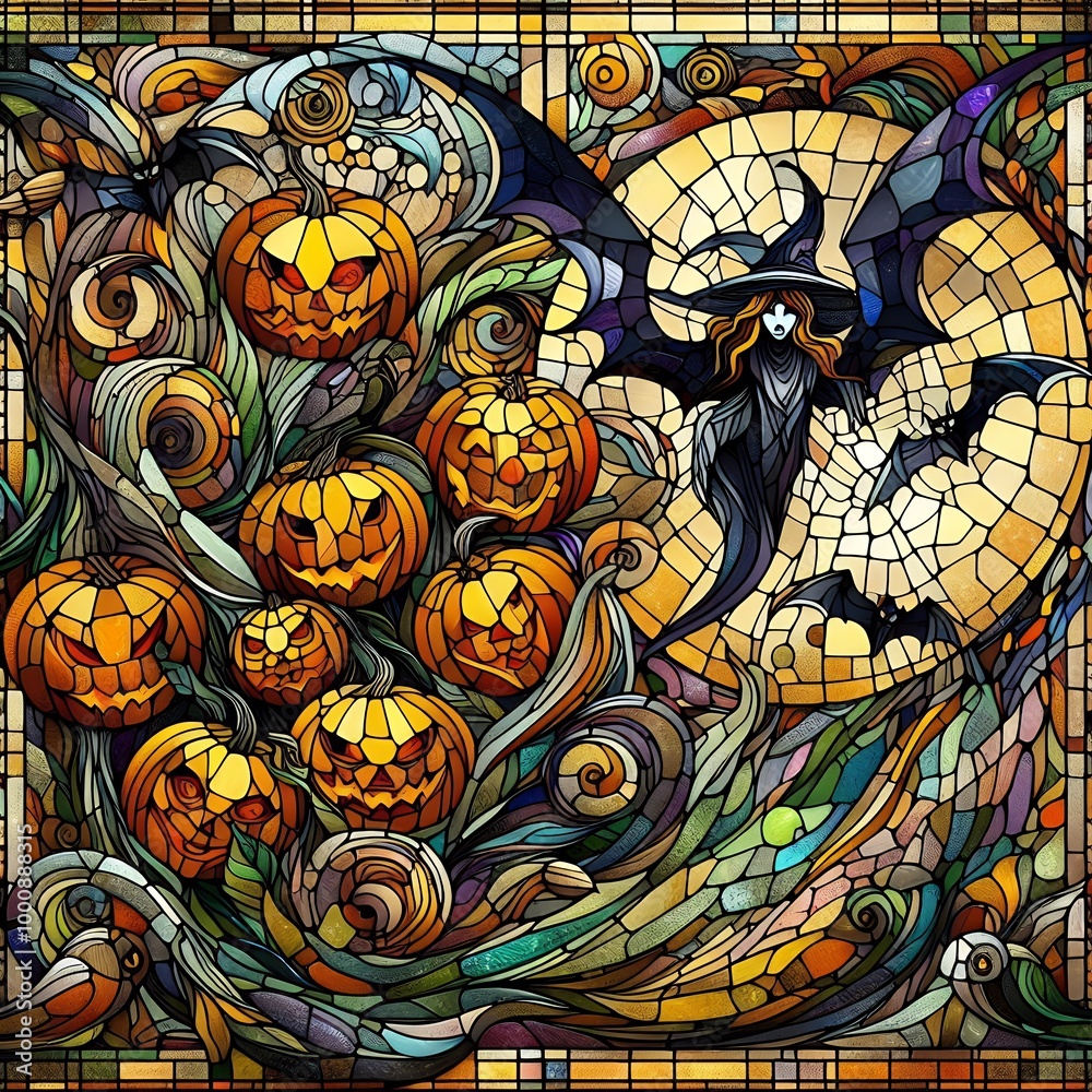Enchanted Autumn Mosaic in Halloween with Generative AI. Enchanted Autumn Mosaic in Halloween with Generative AI.