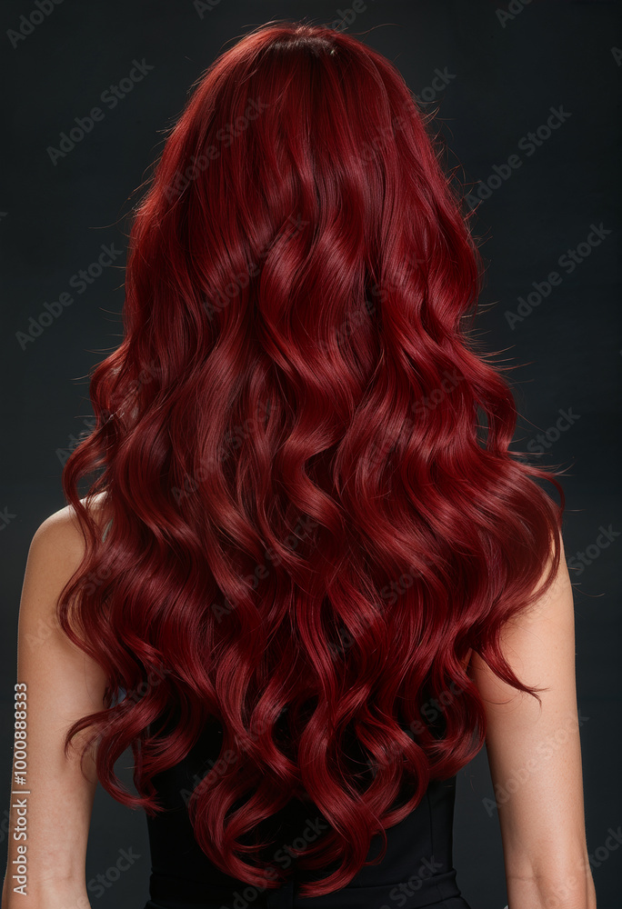 Fototapeta premium model with long coloured ruby red wavy hairs