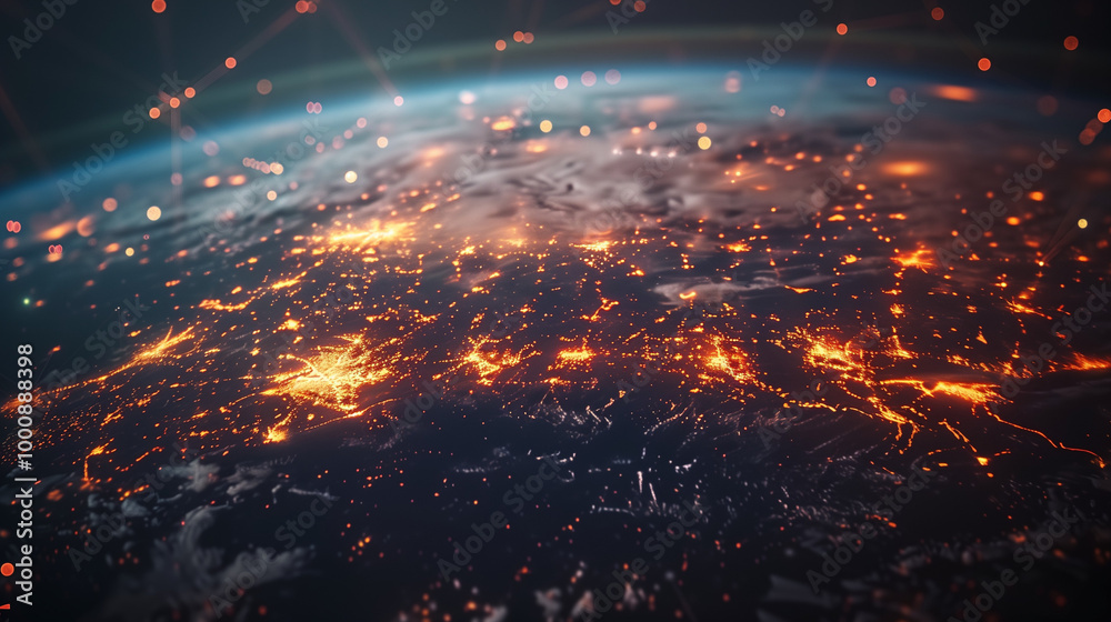 Fototapeta premium Global network connections across illuminated cities