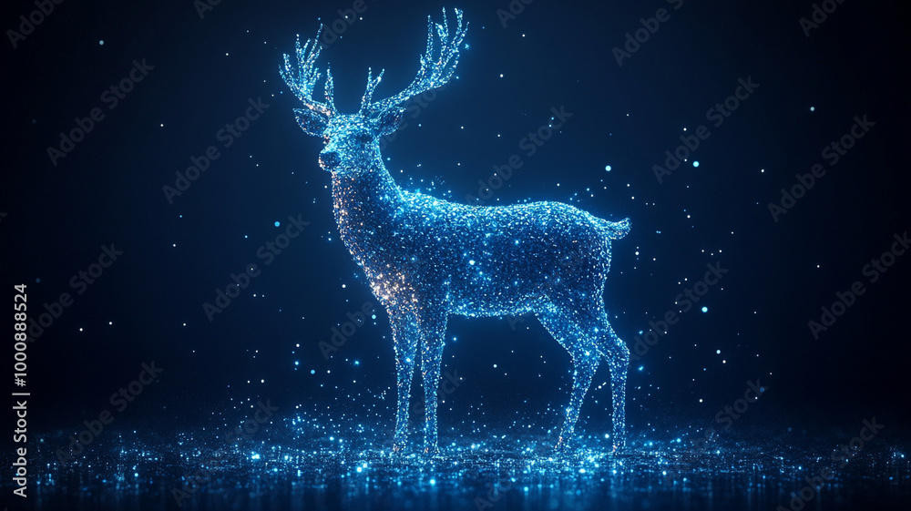 A Christmas deer made of diamonds and sequins. An advertising photo. A place for the text. A Christmas deer made of diamonds and sequins. An advertising photo. A place for the text.