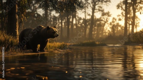 Brown Bear Enjoys Refreshing Dip in Pristine River