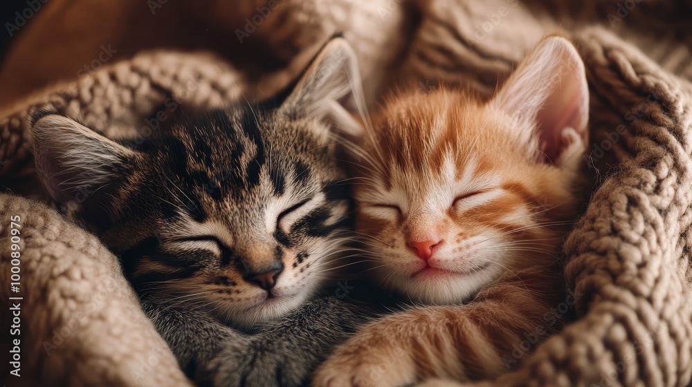 Two Adorable Kittens Find Comfort and Warmth in Cozy Blanket Cuddle Two Two Adorable Kittens Find Comfort and Warmth in Cozy Blanket Cuddle Two
