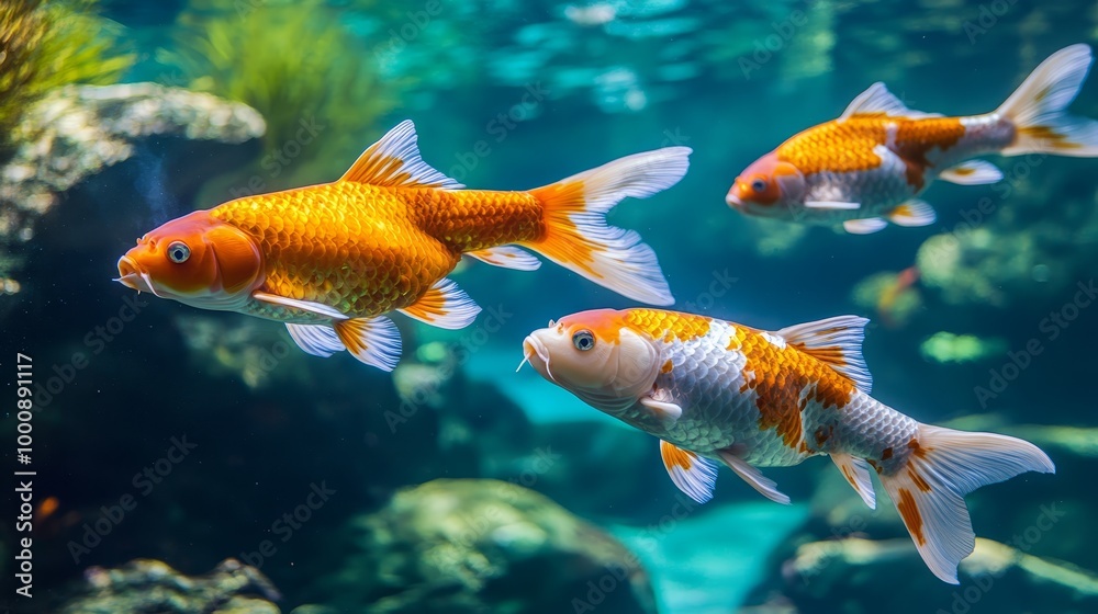 Naklejka premium Kaleidoscope of Colors, Exploring the Diverse World of Fish in Captivating Aquarium Display