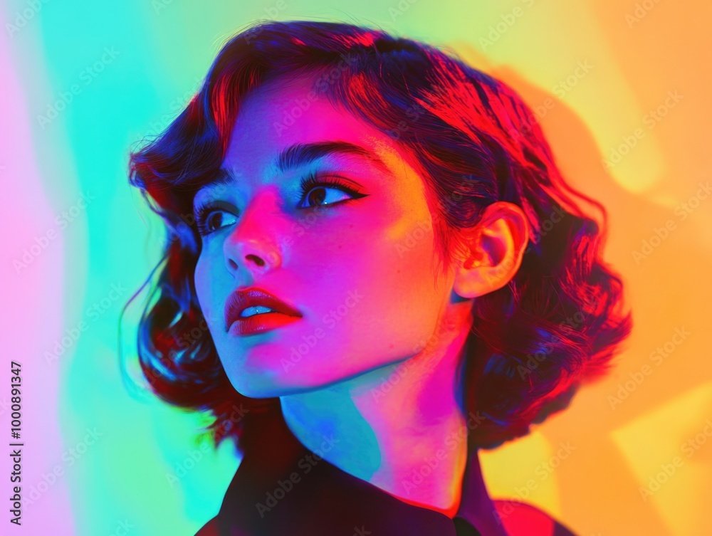 Woman with colorful background