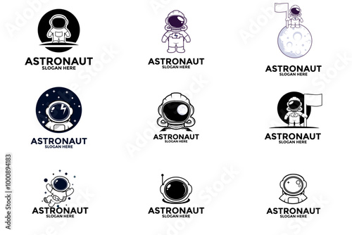 Set of astronaut logo vector icon, Astronaut logo design template