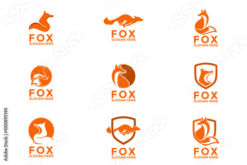 set of fox logo vector, Fox wild logo design template collections