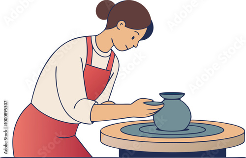 Woman sculpting pottery on a wheel, symbolizing art, creativity, and craftsmanship