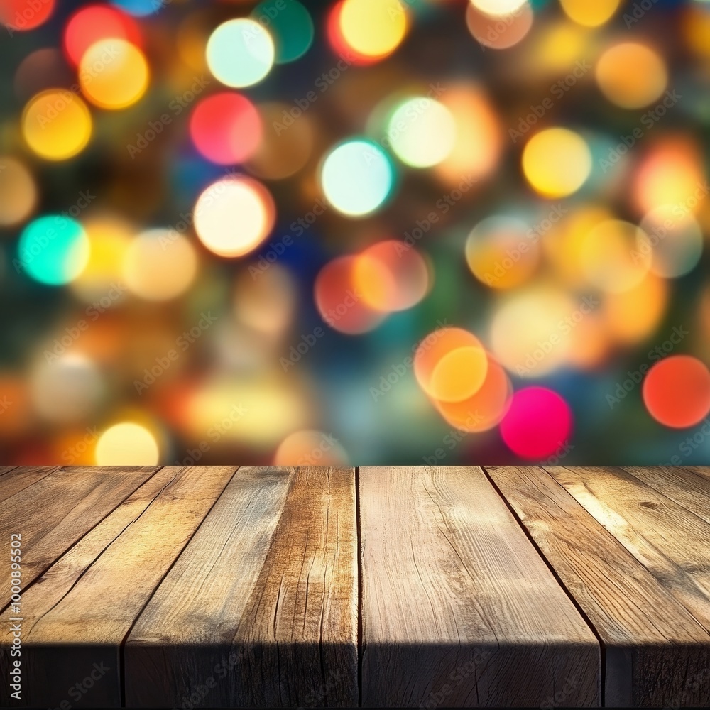 Empty wooden table with abstract bokeh background. Ready for product display montage Empty wooden table with abstract bokeh background. Ready for product display montage