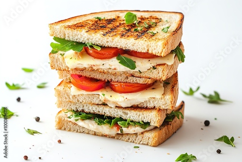 Tall Stack of slice grill on a white backdrop. Generative Ai