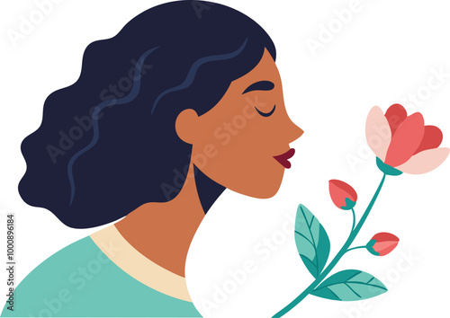 Girl smelling a rose, symbolizing beauty, nature, and appreciation for flowers
