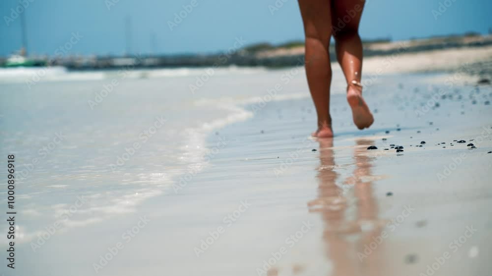 4k close-up footage of a girl's footsteps on the beach, Sal, Cape verde