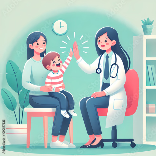Doctor Giving High-Five to Child with Parent
