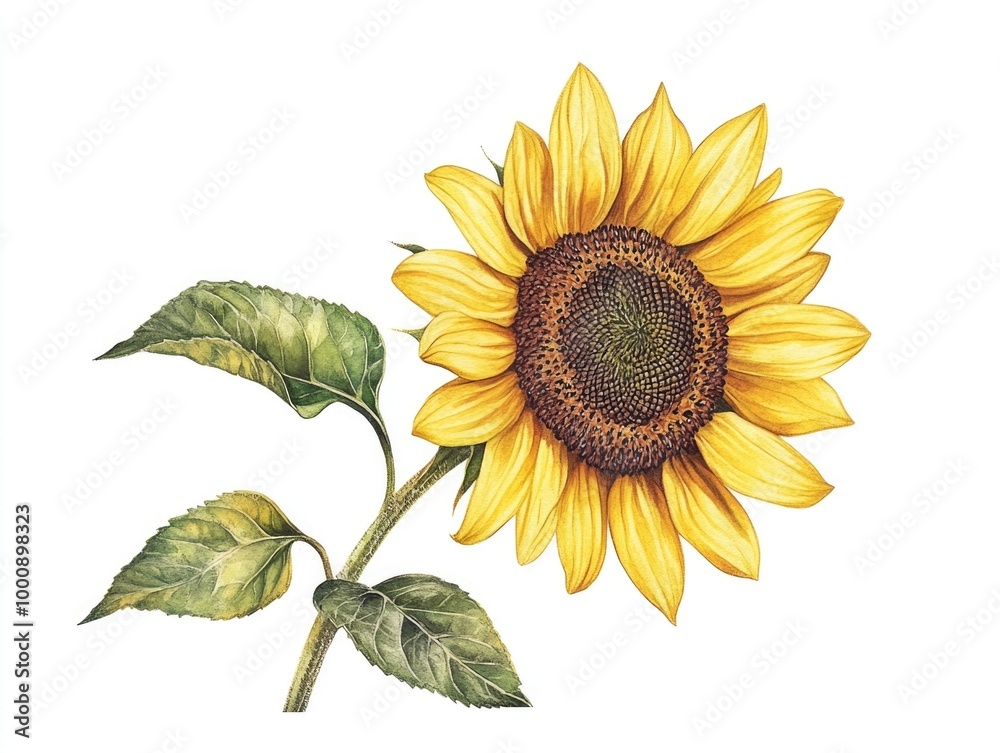 Naklejka premium Sunflower with Green Leaves