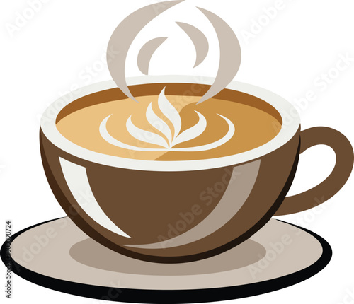 Cup of steaming coffee with latte art, symbolizing warmth, comfort, and relaxation