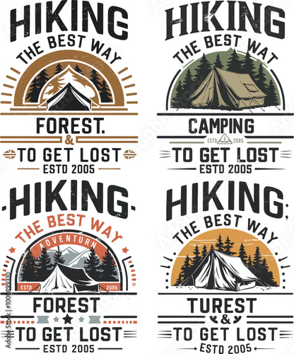 Hiking The Best Way To Get Lost - Vintage Camping Adventure Logo with Native Forest and Tent Graphic, estd 2005