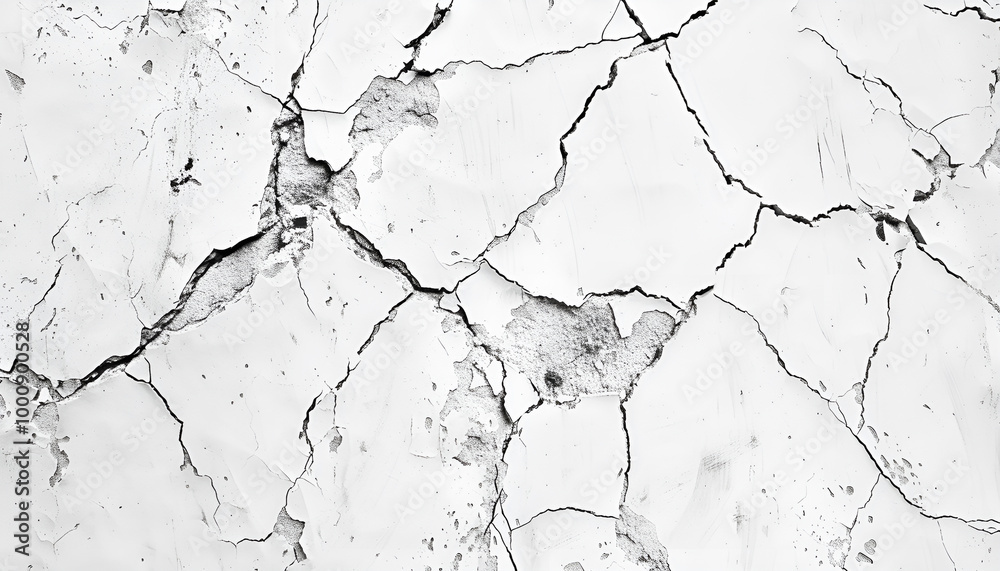 Obraz premium old worn crack on white concrete wall texture, Earthquake effects