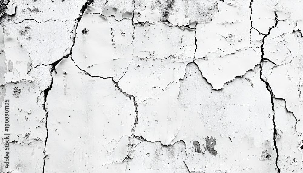 Obraz premium old worn crack on white concrete wall texture, Earthquake effects