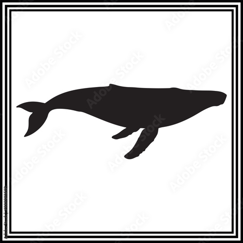 Black silhouette of whale isolated on white background