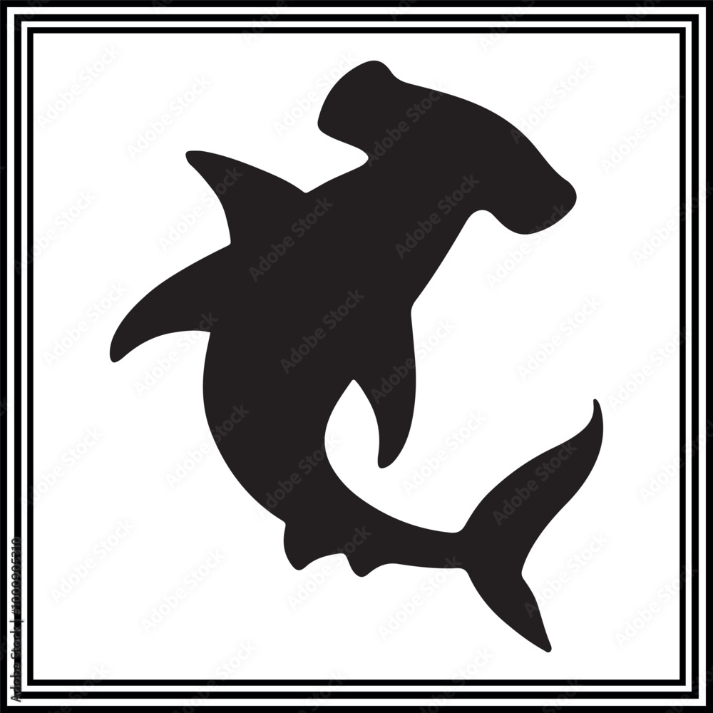 Hammerhead shark silhouette illustration on white background