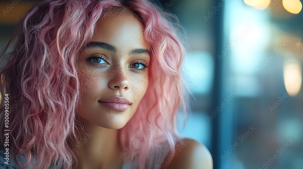 Young woman with pink hair working remotely on video team meeting call talking to colleagues, remote work and flexible culture concept, mixed race female digital nomad freelancing on home computer Young woman with pink hair working remotely on video team meeting call talking to colleagues, remote work and flexible culture concept, mixed race female digital nomad freelancing on home computer