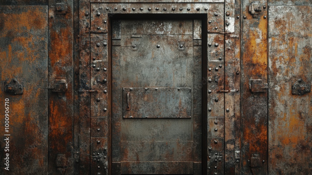 Bunker Door. Heavy Metal Armored Door in Old Underground Bunker Room Bunker Door. Heavy Metal Armored Door in Old Underground Bunker Room