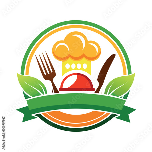 Food Restaurant logo design Retro vector illustration of a fast food label with a vintage burger and ribbon banner design