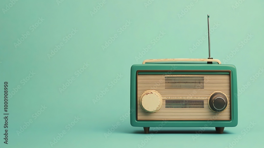 Obraz premium A vintage radio on a turquoise background.