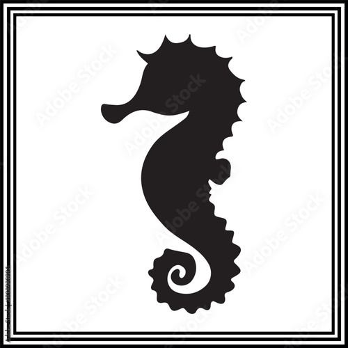 
Black silhouette of seahorse isolated on white background. 