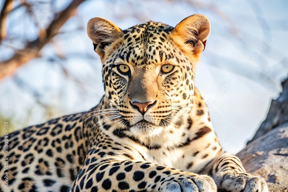Majestic Leopard Close-Up: Wild Beauty in the African Savannah Majestic Leopard Close-Up: Wild Beauty in the African Savannah