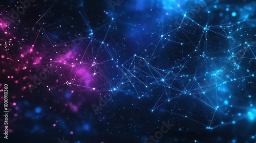 Glowing network connections, digital nodes, deep space colors, abstract futuristic tech