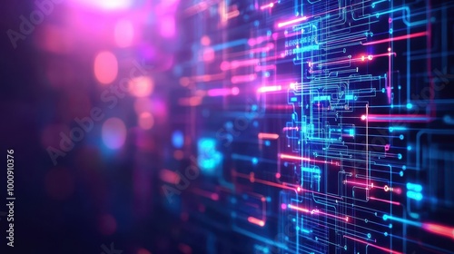 Wallpaper Mural Glowing cyber circuits, neon electric lines, holographic tech backdrop Torontodigital.ca