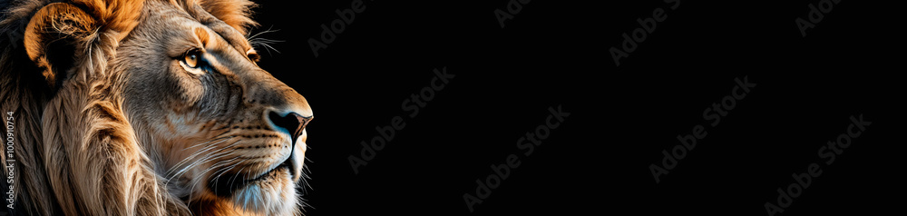 Fototapeta premium Lion on black background banner HD