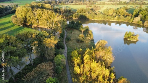 morning view from above on the lake surface, Dolni Benesov, Opava, Silesia, Czech, Landscape, Drone View photo