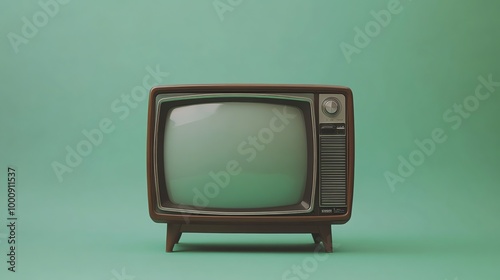 An old-fashioned television set with a blank screen against a green background.